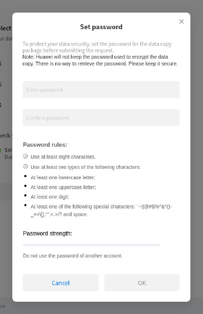 Request Your Data file password dialog