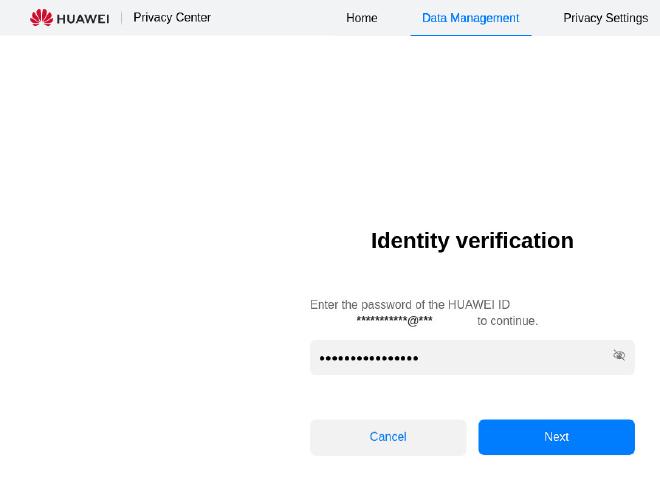Request Your Data password verification
